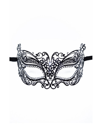 Masque vénitien Alba rigide noir avec strass  